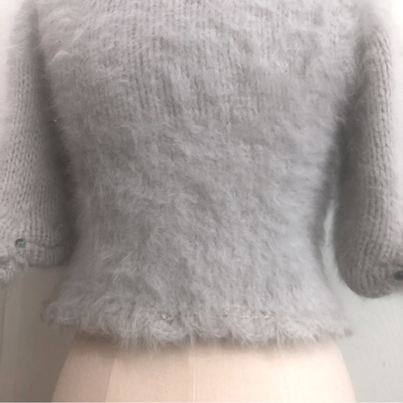 Vintage ‘80s Fiddlestix Cropped Soft Fuzzy Blue Gray Sweater Size Small - Picture 8 of 14